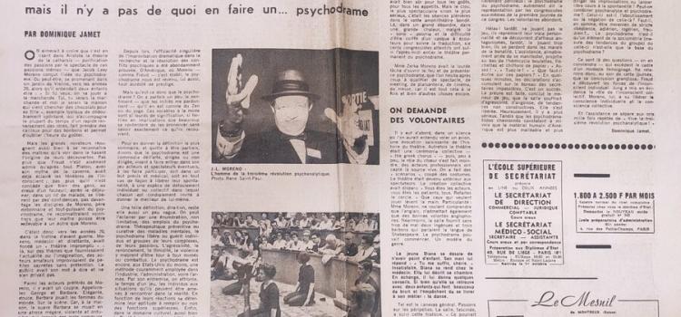 A la première rencontre internationale du Psychodrame - Le figaro Litteraire - Dominique Jamet 1964